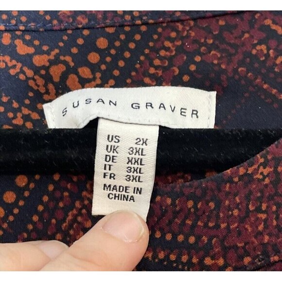 Susan Graver 2X Navy Blue Plaid Liquid Knit Button Up‎ Tunic Zipper Pockets - Picture 4 of 7